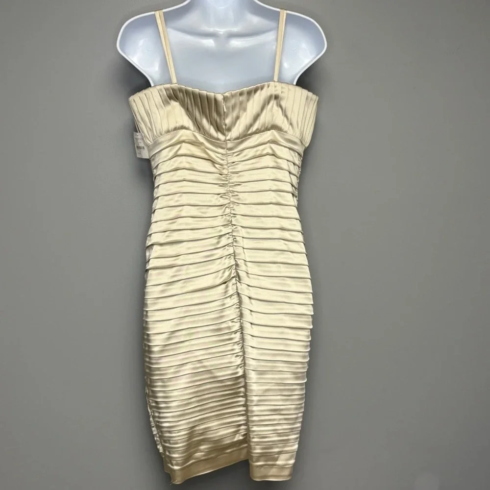 NWT Calvin Klein Cream Pleated Satin Strappy Evening Body Con Mini Dress Sz 10